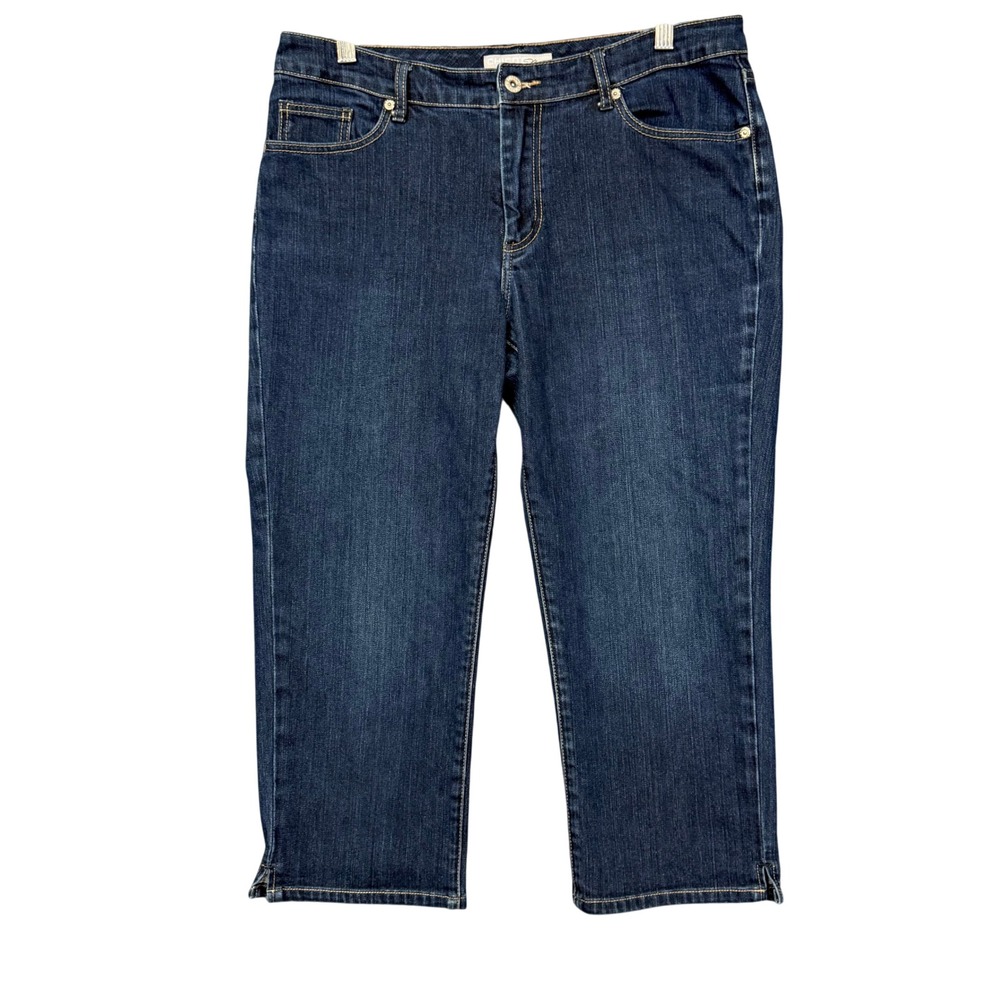Chicos Platinum Grayson Crop Jeans 2 Womens 12 Blue Denim Stretch Side Vent